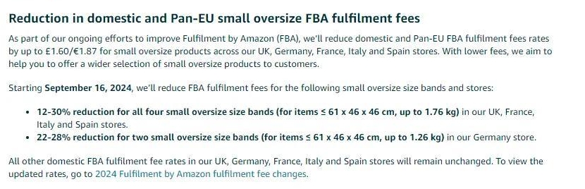 亞馬遜歐洲站下調泛歐盟小型超大件FBA費用